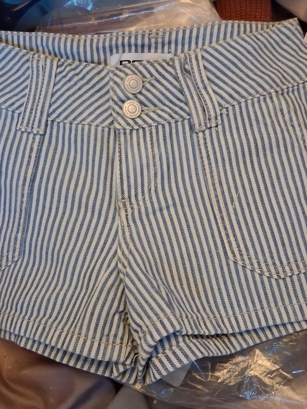 RSQ Light Blue & White Striped Denim Shorts
